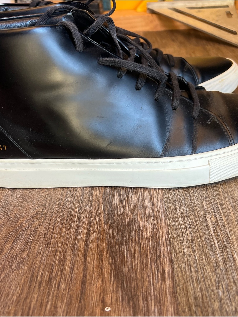 Common Projects Black High-Top Sneakers with Off-White Sole - Picture 2 of 6